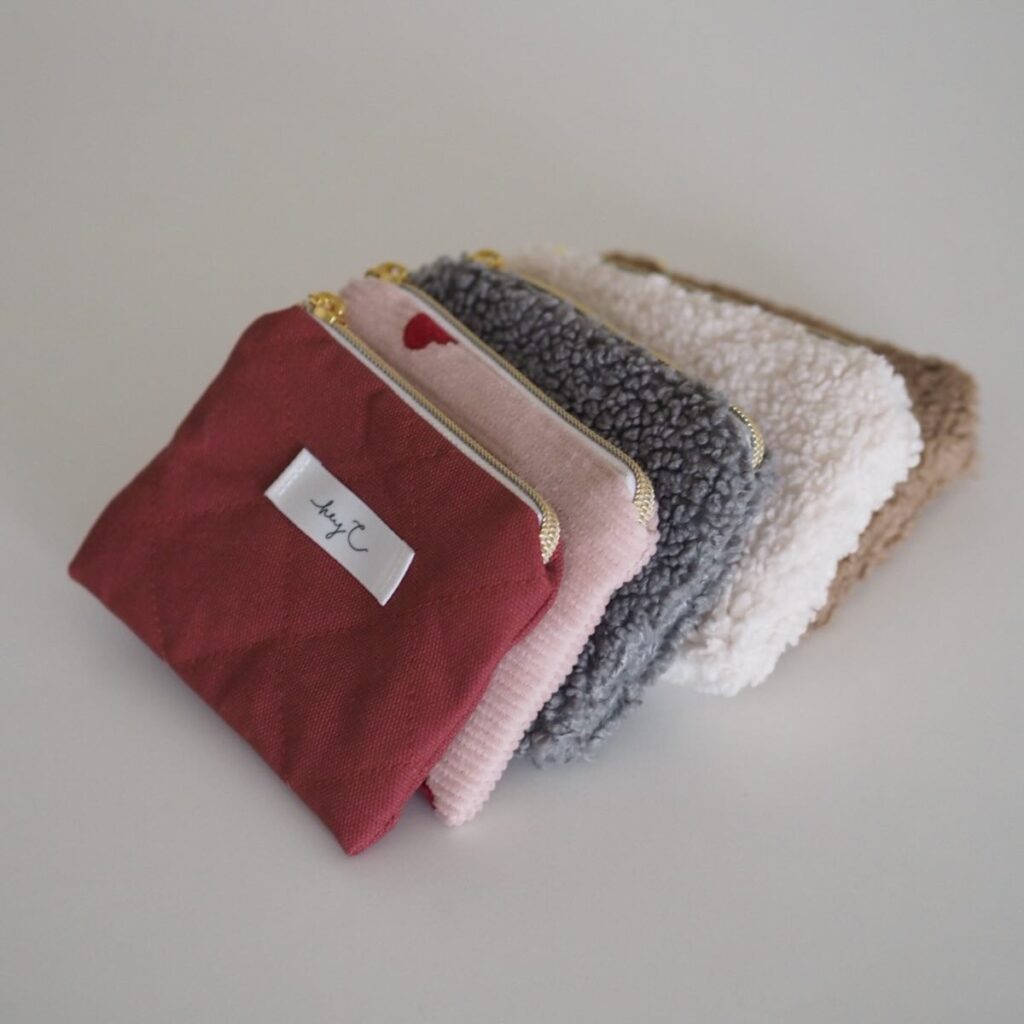 Mini Pouches in Bordeaux, Rosa, Grau und Teddy-Offwhite