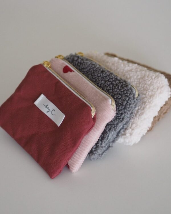 Mini Pouches in Bordeaux, Rosa, Grau und Teddy-Offwhite